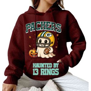 2025 Packers Haunted By 13 Rings Waffle Hoodie1