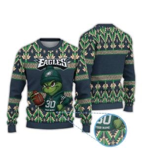 Eagles Grnch Football Player Holding Ball Ugly Christmas Sweater