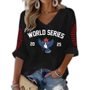 Toronto Baseball World Series 2025 Print Waffle V Neck T shirt2