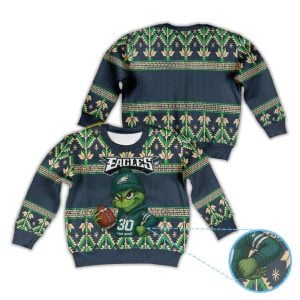 Eagles Grnch Football Player Holding Ball Ugly Christmas Sweater1