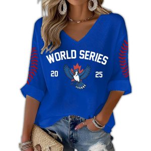 Toronto Baseball World Series 2025 Print Waffle V Neck T shirt