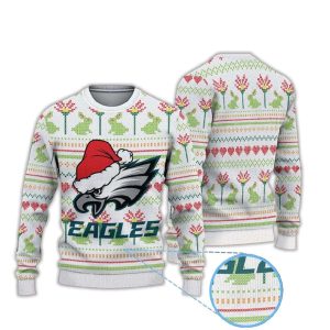 Eagles Logo In Santa Hat Ugly Christmas Sweater