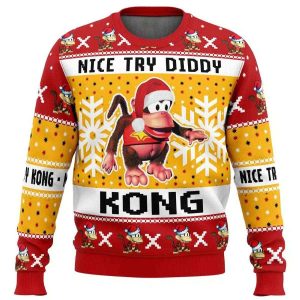 Nice Try Diddy Kong Meme Donkey Kong Ugly Christmas Sweater