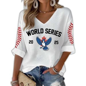 Toronto Baseball World Series 2025 Print Waffle V Neck T shirt1