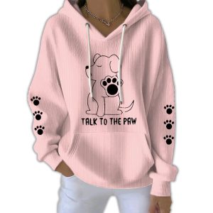 Talking With Paws Funny Puppy Print Pit Striped Sweatshirt2