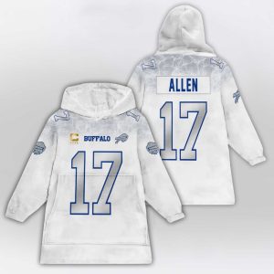 Josh Allen 17 Captain Bills Rivalries Cold Front Blanket Hoodie