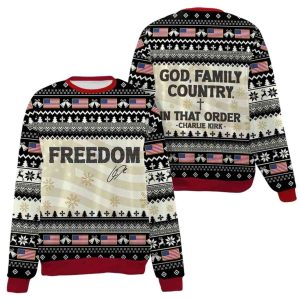 God Family Country In That Order Charlie Kirk Ugly Christmas Sweater1