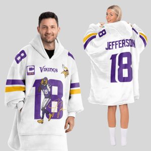 Justin Jefferson 18 Captain Vikings Signature Blanket Hoodie3