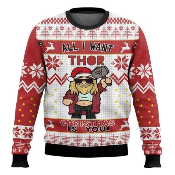 All I Want Thor Christmas Is You Marvel Ugly Christmas Sweater