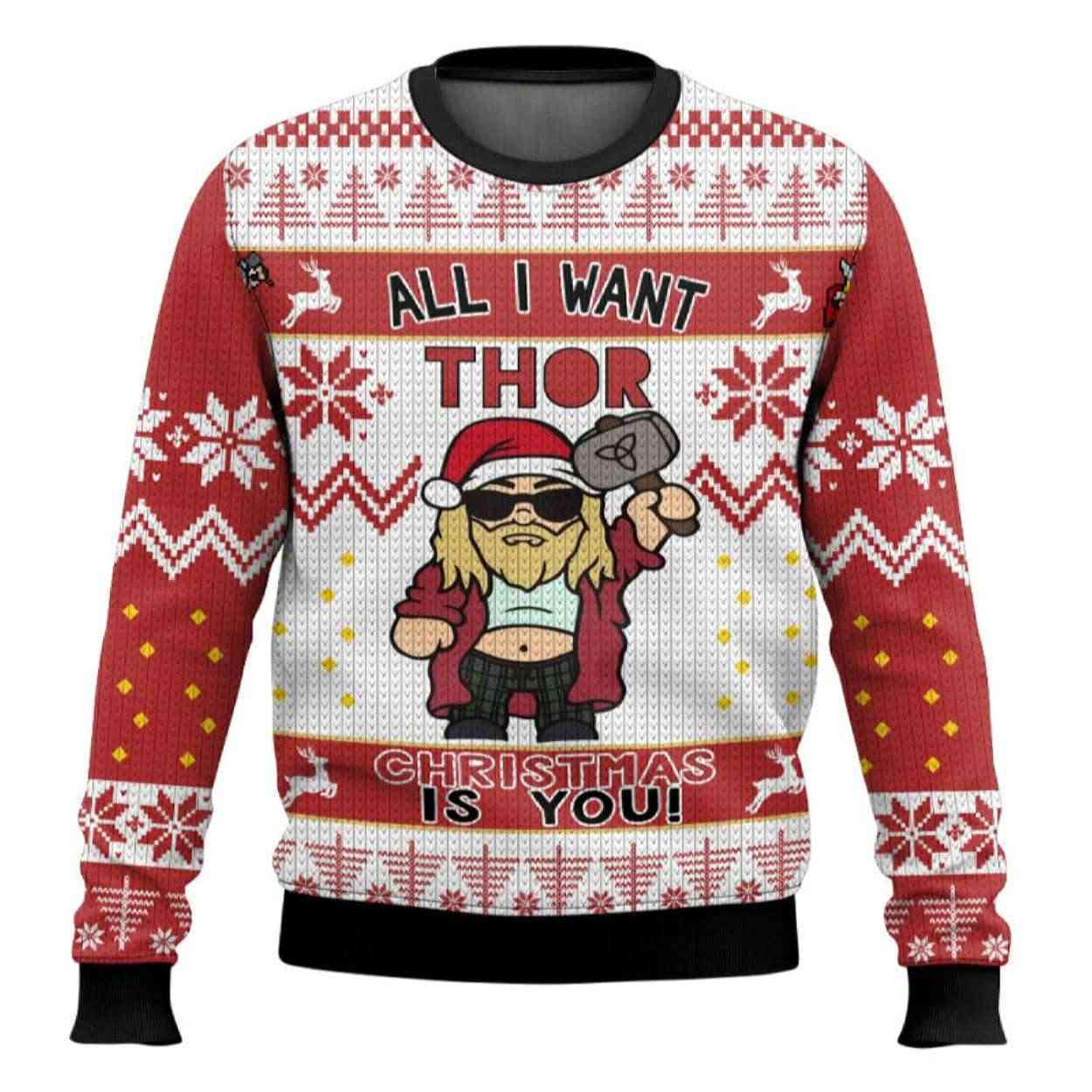 All I Want Thor Christmas Is You Marvel Ugly Christmas Sweater All I Want Thor Christmas Is You Marvel Ugly Christmas Sweater