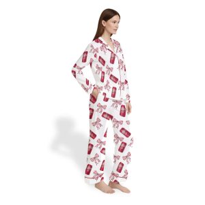 Women's Pink Pepper Drink Coquette Bow Satin Pajama Set 2 Womens Pink Pepper Drink Coquette Bow Satin Pajama Set