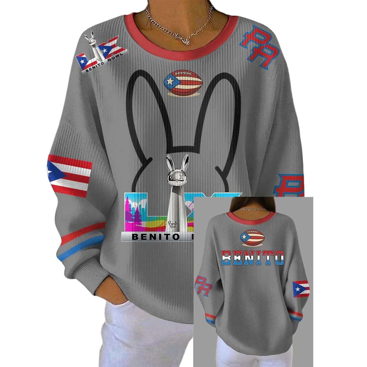 Bad Bunny BeNiTo Bowl Pit Striped Sweatshirt Bad Bunny BeNiTo Bowl Pit Striped Sweatshirt