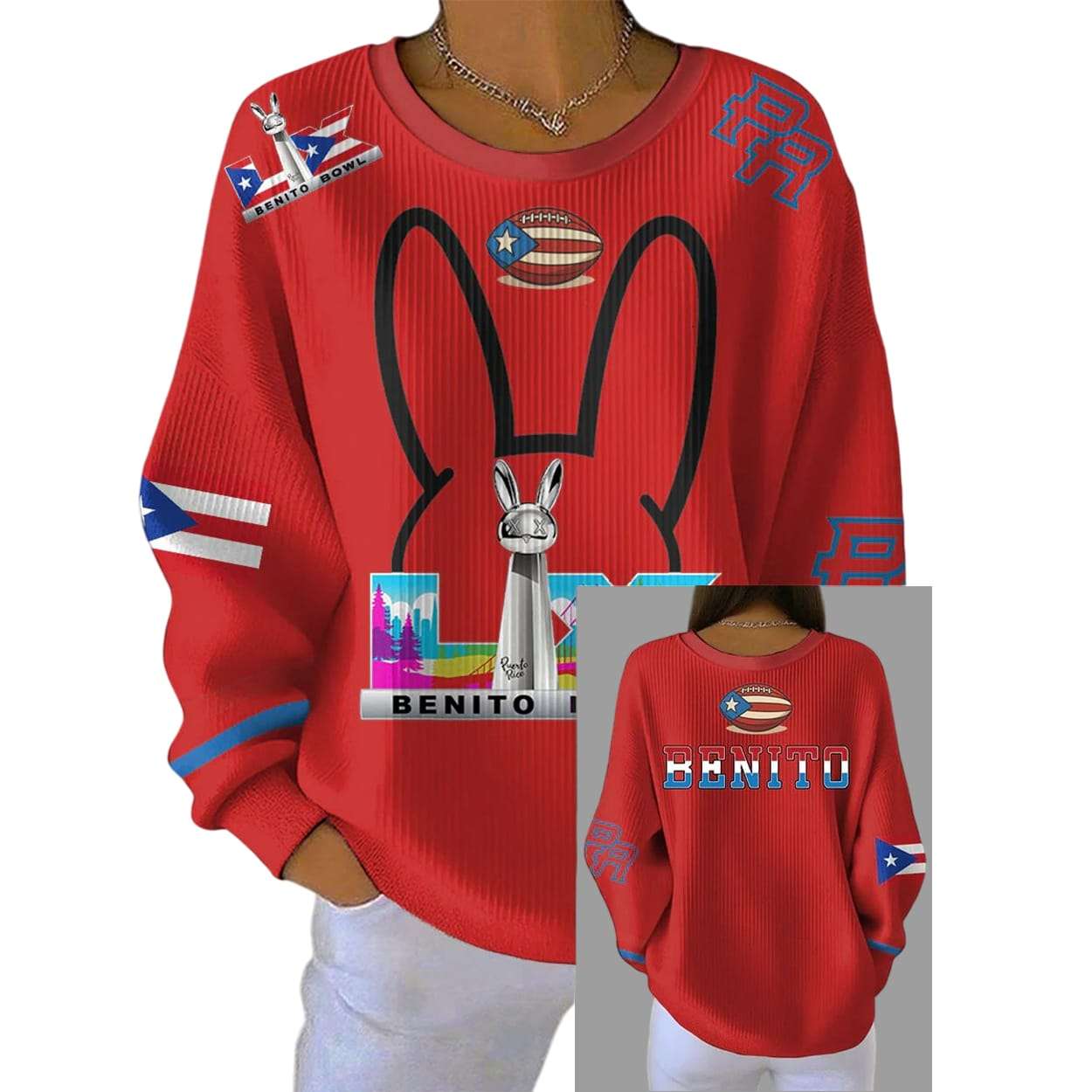 Bad Bunny BeNiTo Bowl Pit Striped Sweatshirt Bad Bunny BeNiTo Bowl Pit Striped Sweatshirt