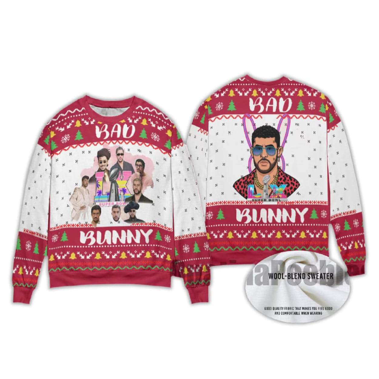Bad Bunny Bowl 2026 Halftime Show Christmas Ugly Sweater Bad Bunny Bowl 2026 Halftime Show Christmas Ugly Sweater