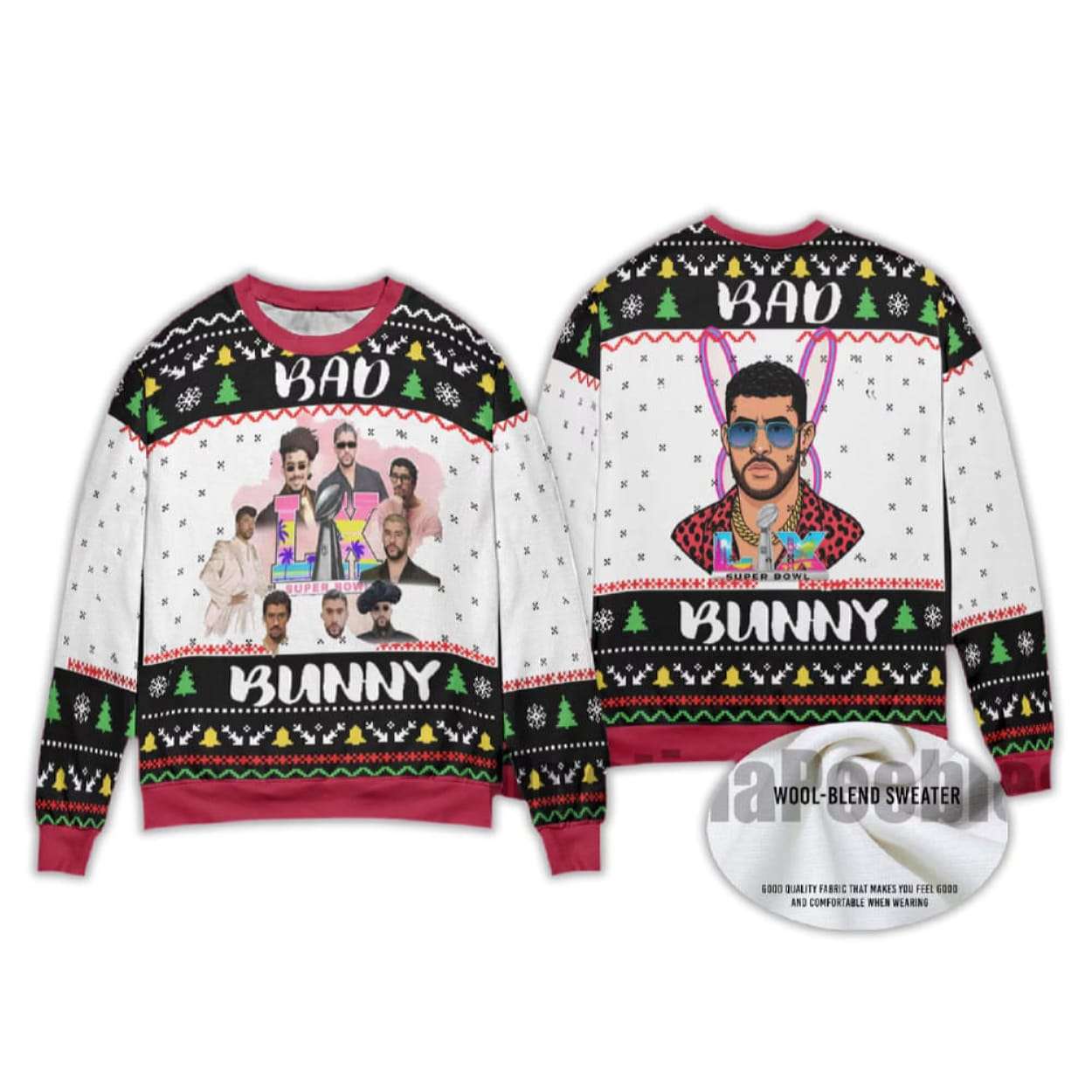 Bad Bunny Bowl 2026 Halftime Show Christmas Ugly Sweater Bad Bunny Bowl 2026 Halftime Show Christmas Ugly Sweater