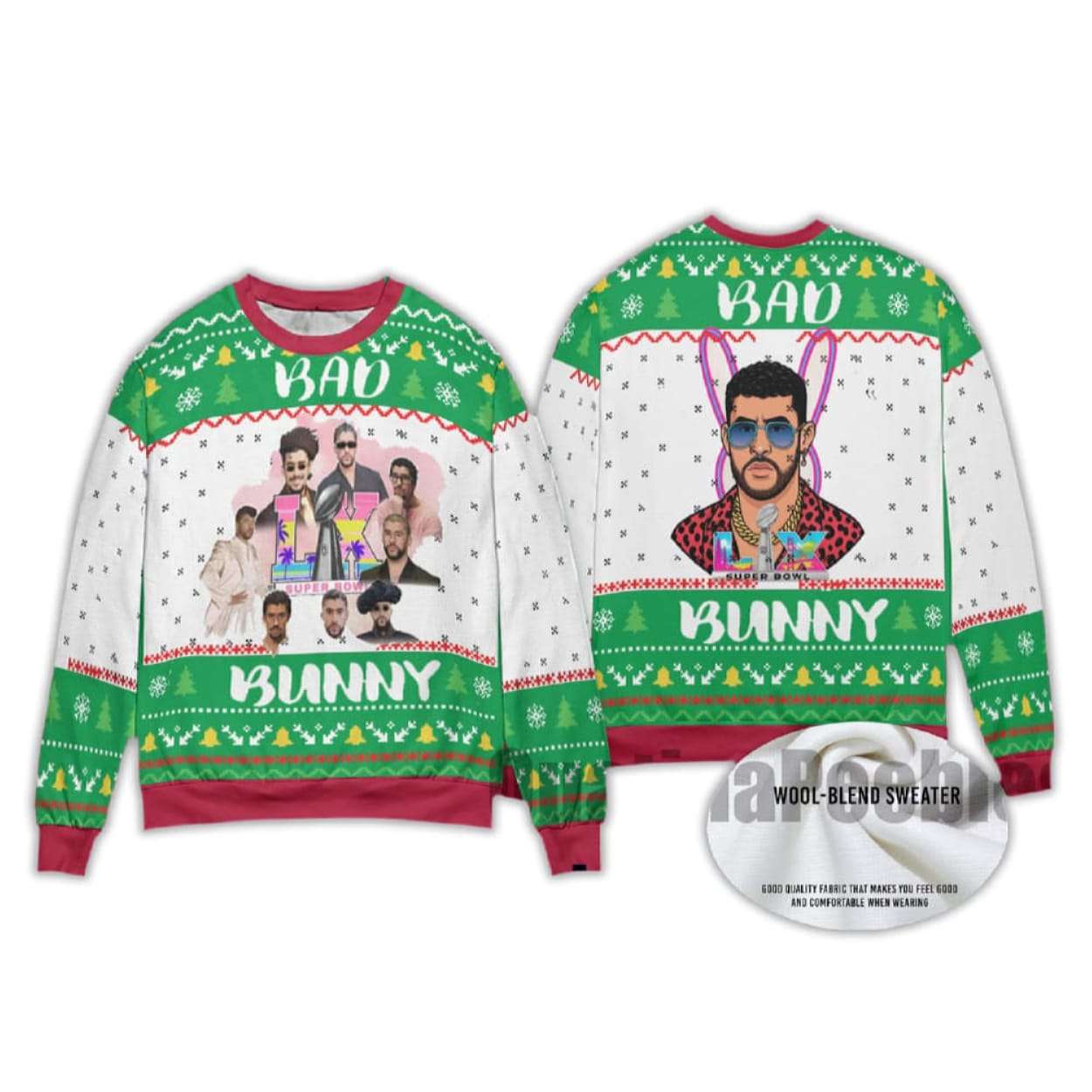 Bad Bunny Bowl 2026 Halftime Show Christmas Ugly Sweater Bad Bunny Bowl 2026 Halftime Show Christmas Ugly Sweater