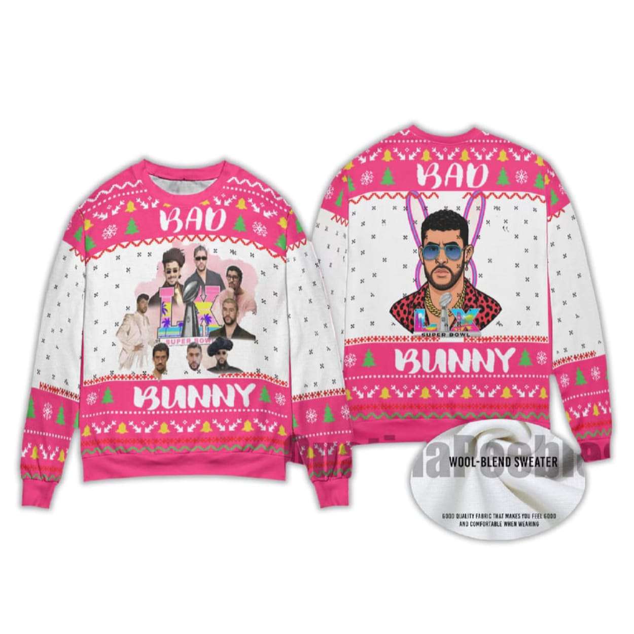 Bad Bunny Bowl 2026 Halftime Show Christmas Ugly Sweater Bad Bunny Bowl 2026 Halftime Show Christmas Ugly Sweater