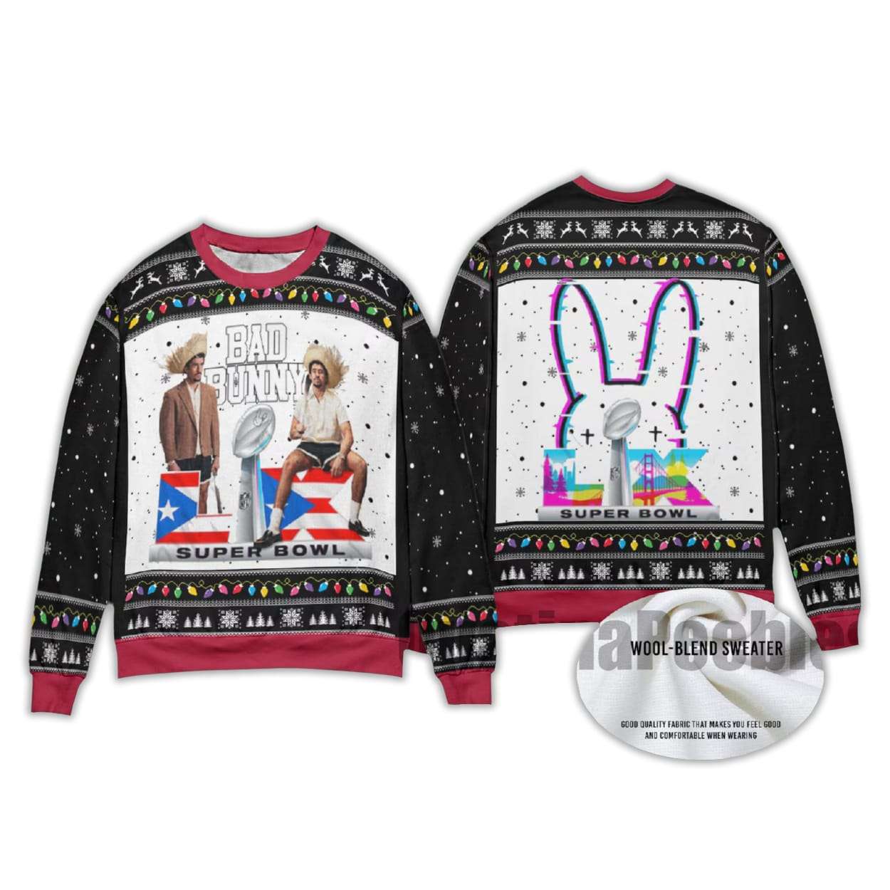 2025 Bad Bunny Bowl 2026 Halftime Show Ugly Christmas Sweater 2025 Bad Bunny Bowl 2026 Halftime Show Ugly Christmas Sweater