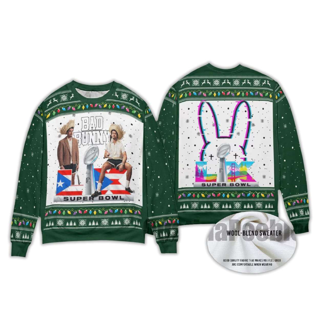 2025 Bad Bunny Bowl 2026 Halftime Show Ugly Christmas Sweater 2025 Bad Bunny Bowl 2026 Halftime Show Ugly Christmas Sweater