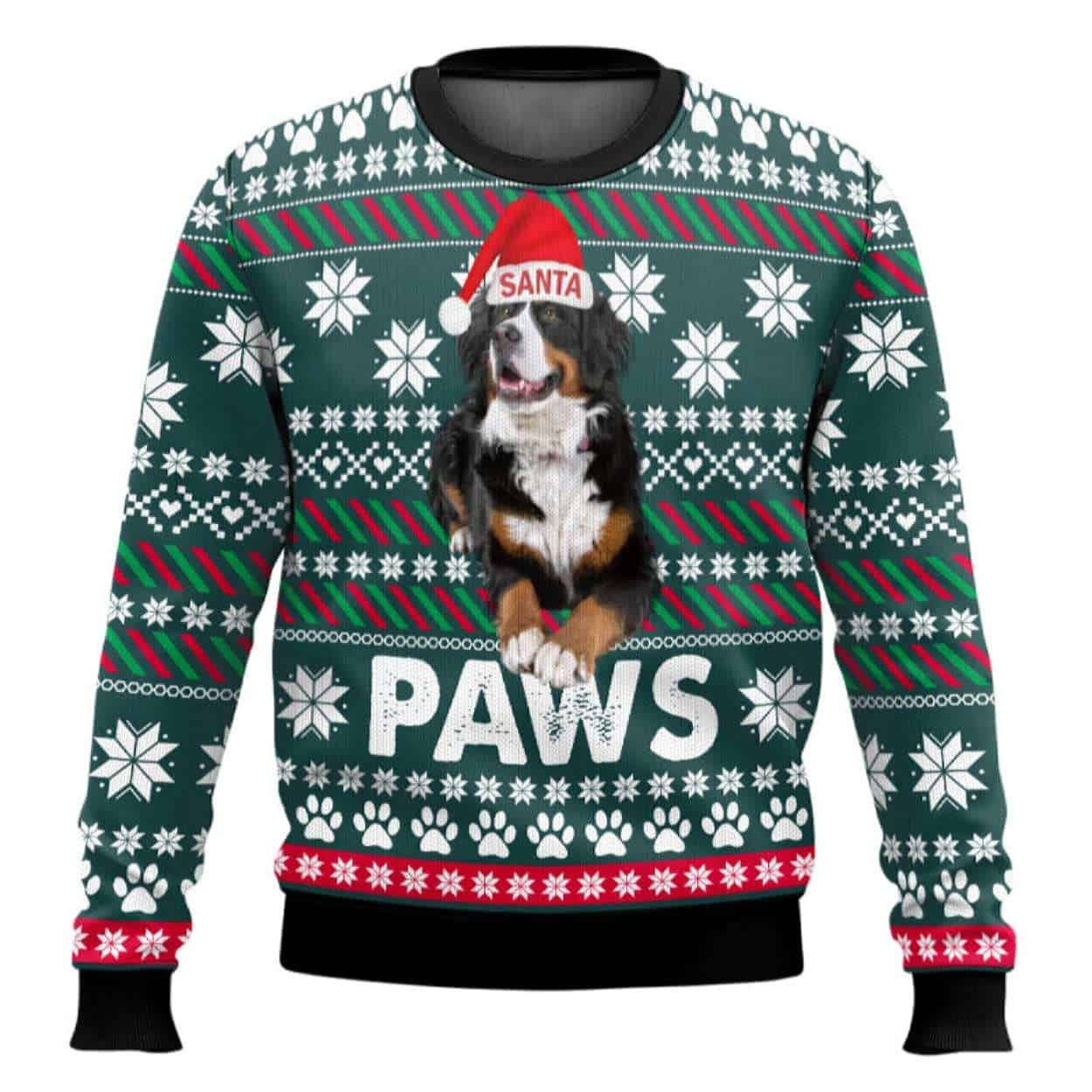 Bernese Mountain Dog Santa Printed Christmas Ugly Sweater Bernese Mountain Dog Santa Printed Christmas Ugly Sweater