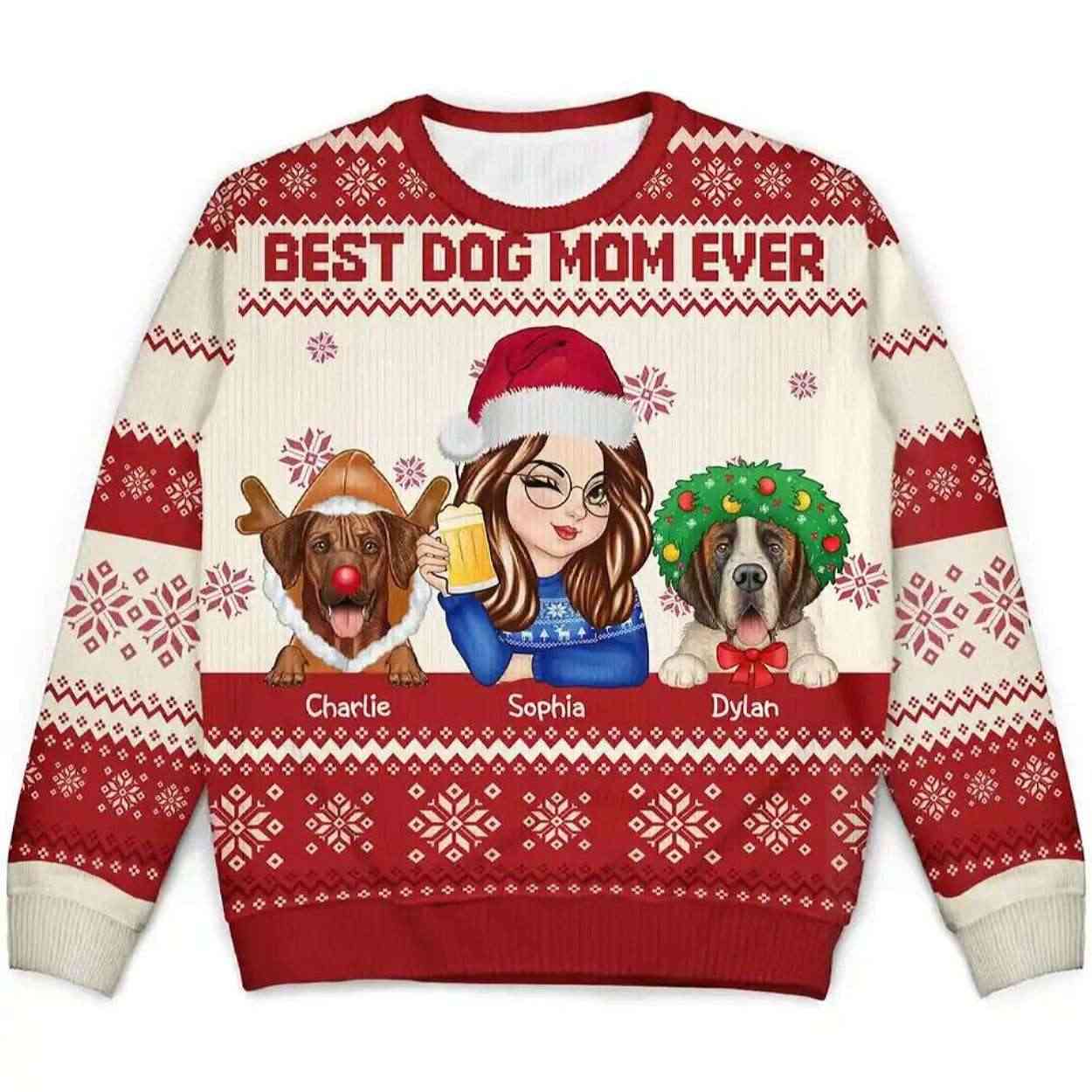 Best Dog Mom Ever Personalized Ugly Christmas Sweater Best Dog Mom Ever Personalized Ugly Christmas Sweater