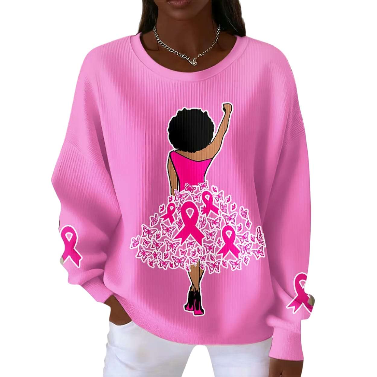 Black Girl Breast Cancer Awareness Ribbed Sweatshirt Black Girl Breast Cancer Awareness Ribbed Sweatshirt