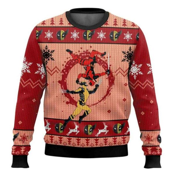 Blood Dance Deadpool & Wolverine Ugly Christmas Sweater