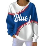 Blue J Baseball Print Casual Long Sleeve Top