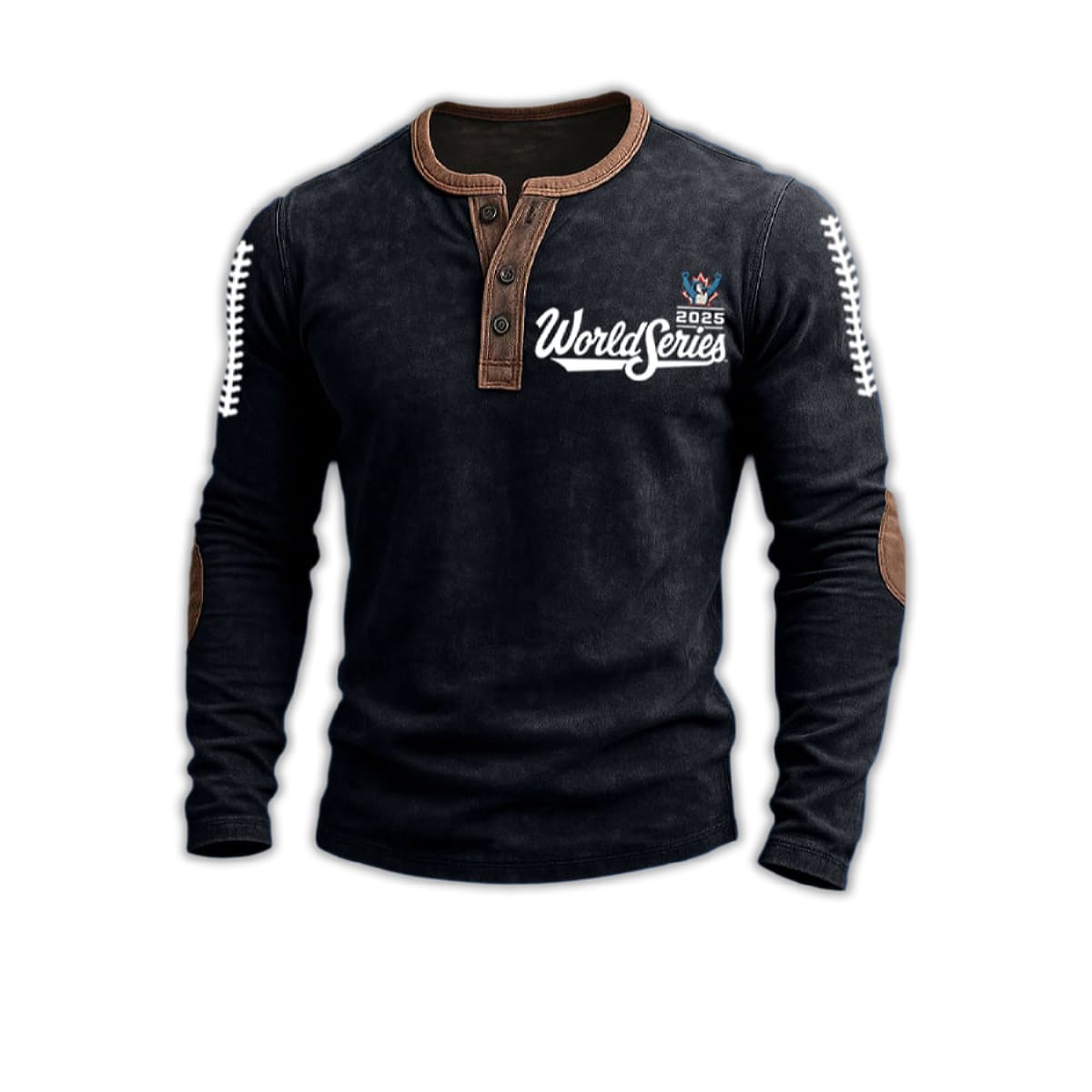 Blue Jays 2025 World Series Baseball Print Henley T-Shirt Blue Jays 2025 World Series Baseball Print Henley T-Shirt