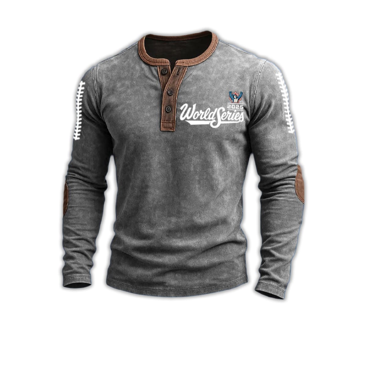 Blue Jays 2025 World Series Baseball Print Henley T-Shirt Blue Jays 2025 World Series Baseball Print Henley T-Shirt