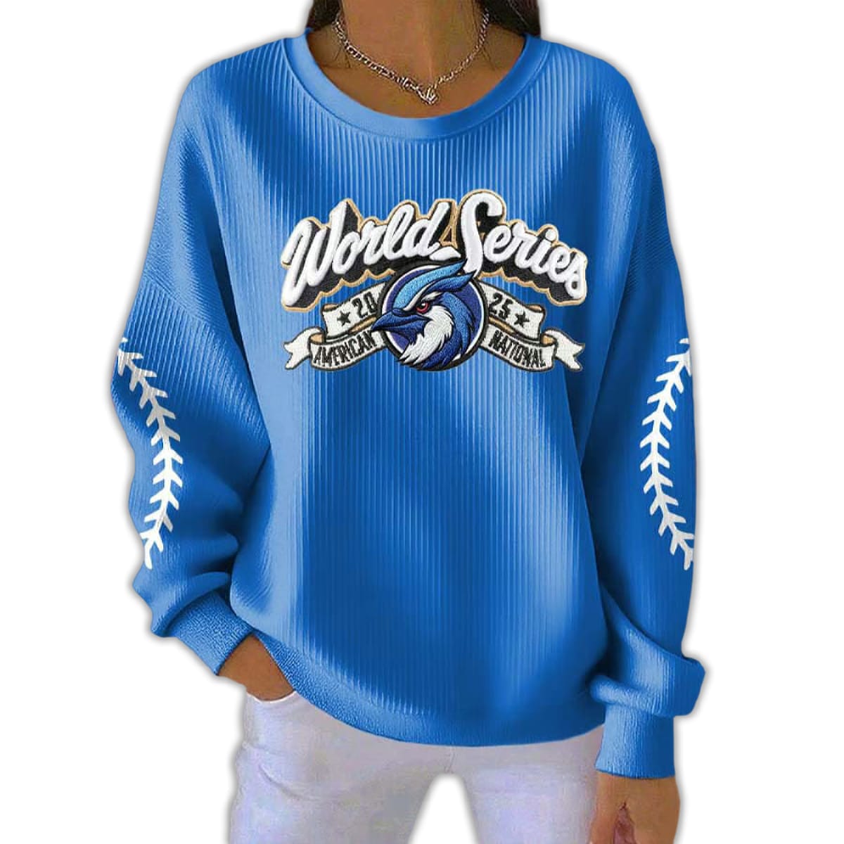 Blue Jays World Series American National 2025 Pit Striped Sweatshirt Blue Jays World Series American National 2025 Pit Striped Sweatshirt