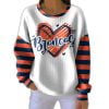 Broncos Heart Rugby Print Knit Crew Neck Long Sleeve Top