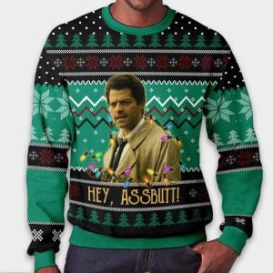 Supernatural Misha Collins Castiel Hey Assbutt Ugly Christmas Sweater1