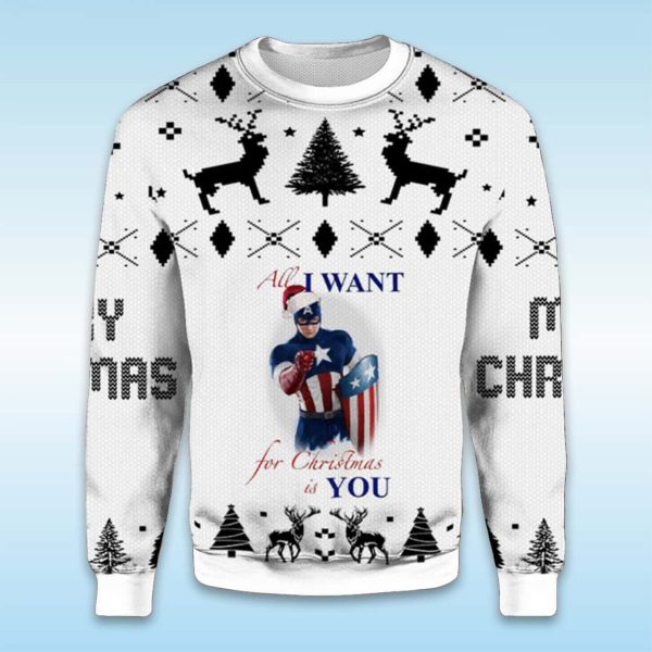 2025 Captain America All I Want For Christmas Is You Ugly Christmas Sweater