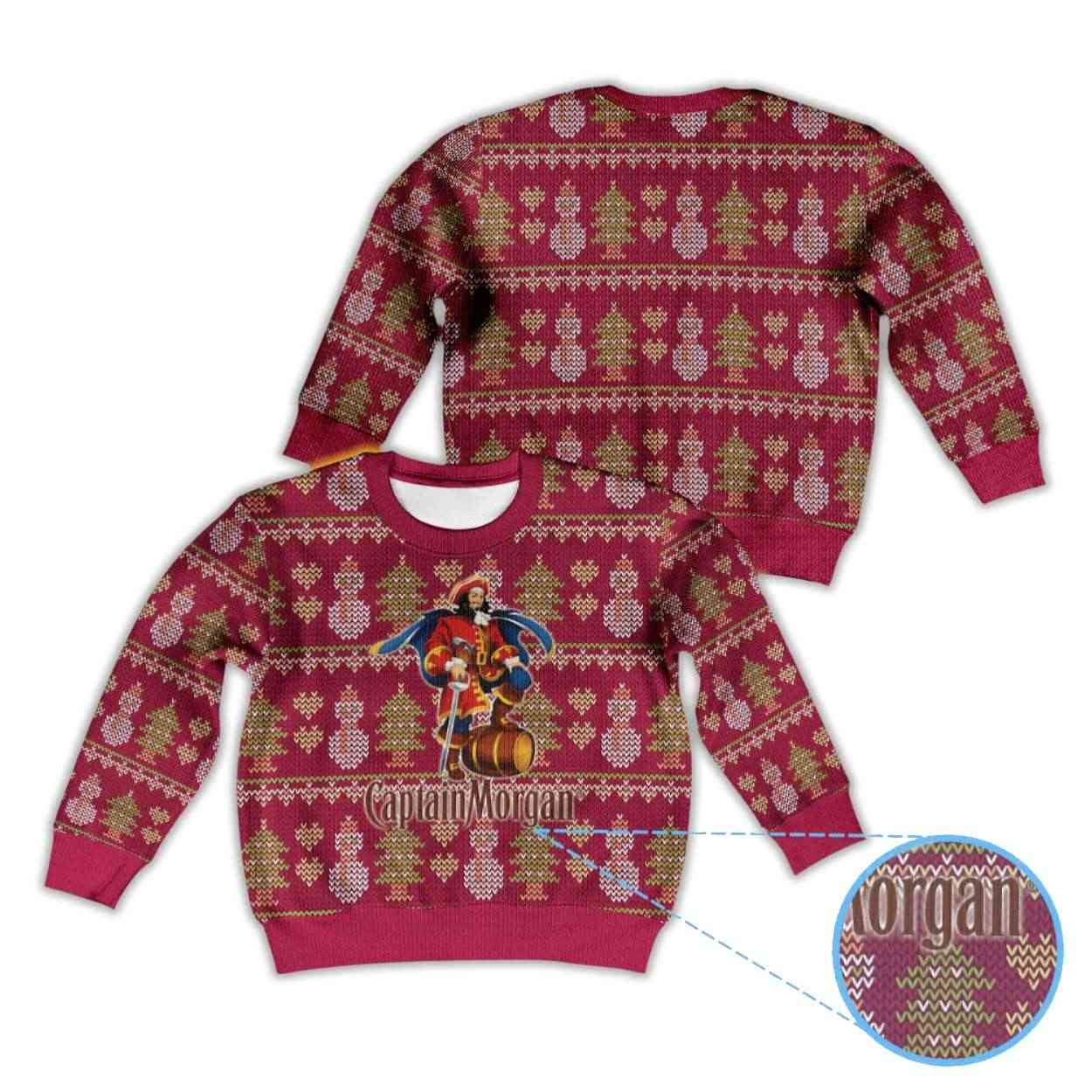 Captain Morgan Snowman & Christmas Tree Bacardi Ugly Christmas Sweater Captain Morgan Snowman & Christmas Tree Bacardi Ugly Christmas Sweater