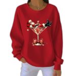 Cocktail Santa Christmas Pit Striped Sweatshirt