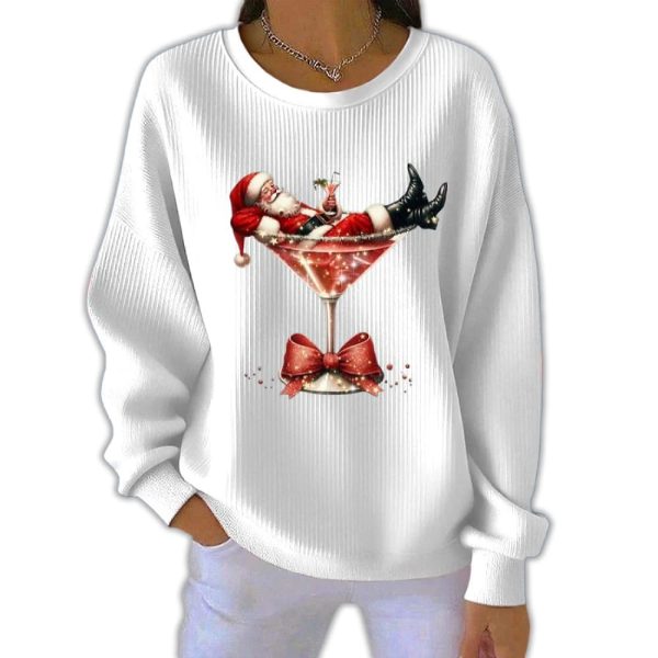 Cocktail Santa Christmas Pit Striped Sweatshirt