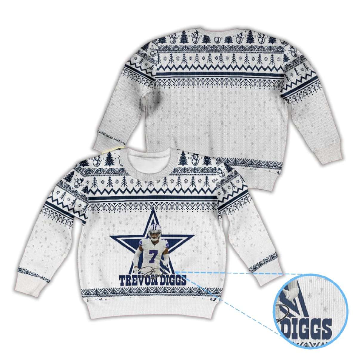 Cowboys Trevon Diggs Ugly Christmas Sweater Cowboys Trevon Diggs Ugly Christmas Sweater