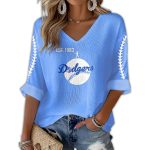 Dodgers Est 1883 Print Waffle V Neck T-shirt