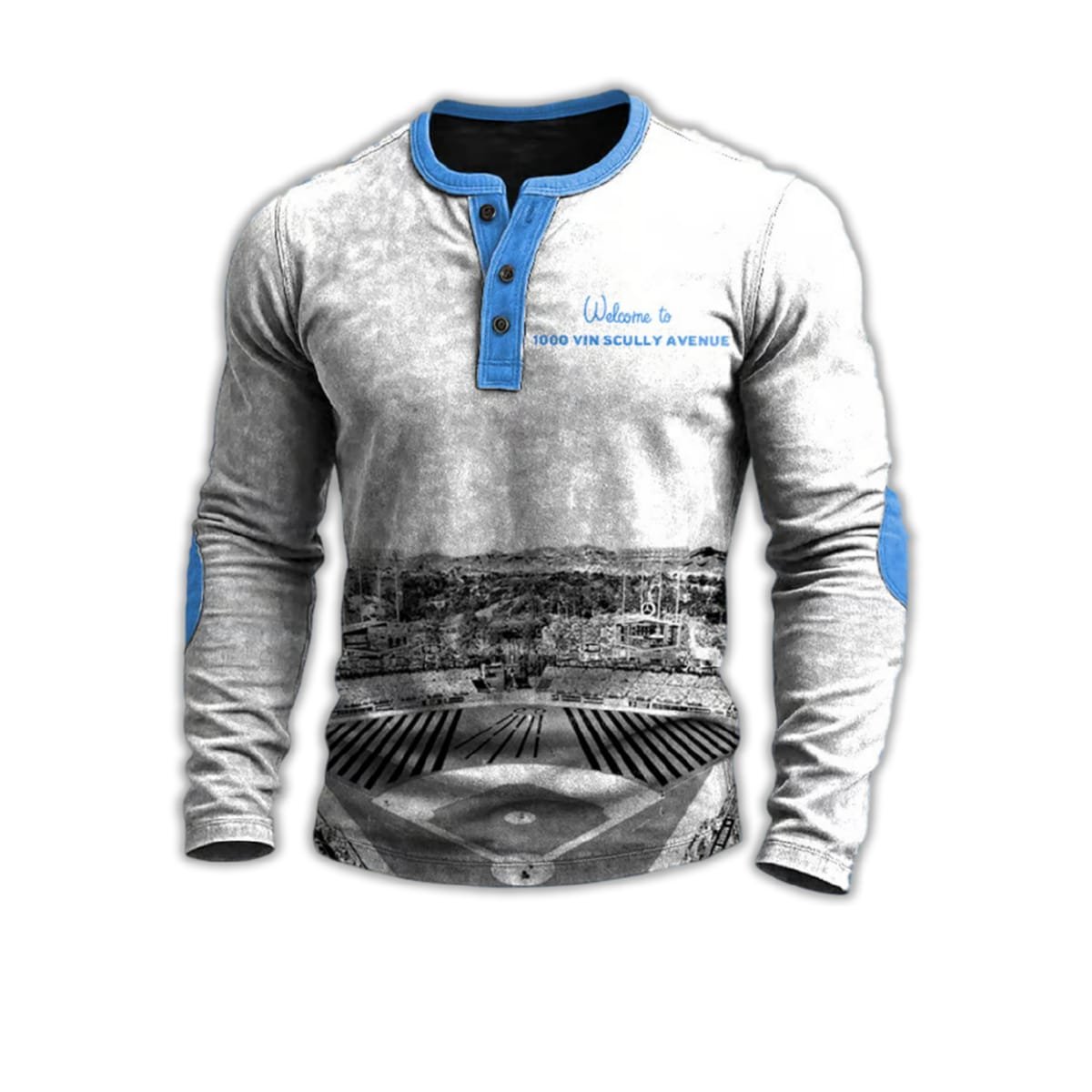 Dodgers Welcome To 1000 Vin Scully Avenue Print Henley Shirt Dodgers Welcome To 1000 Vin Scully Avenue Print Henley Shirt