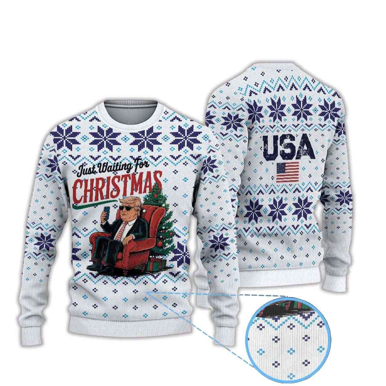 Donald Trump Just Waiting for Christmas Ugly Christmas Sweater Donald Trump Just Waiting for Christmas Ugly Christmas Sweater