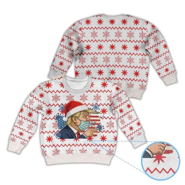 Donald Trump Santa Hat Face Mask American Flag Ugly Christmas Sweater