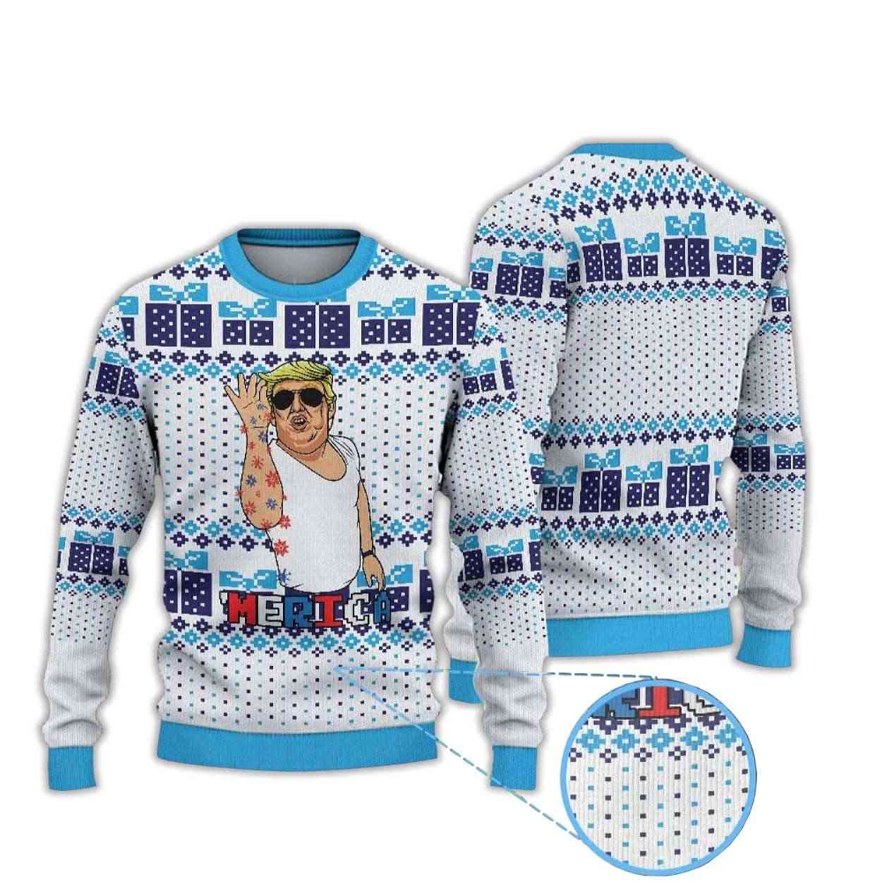Donald Trump Tattoo Sleeveless Merica Ugly Christmas Sweater Donald Trump Tattoo Sleeveless Merica Ugly Christmas Sweater