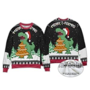T Rex And Christmas Tree Cookies Ugly Christmas Sweater1