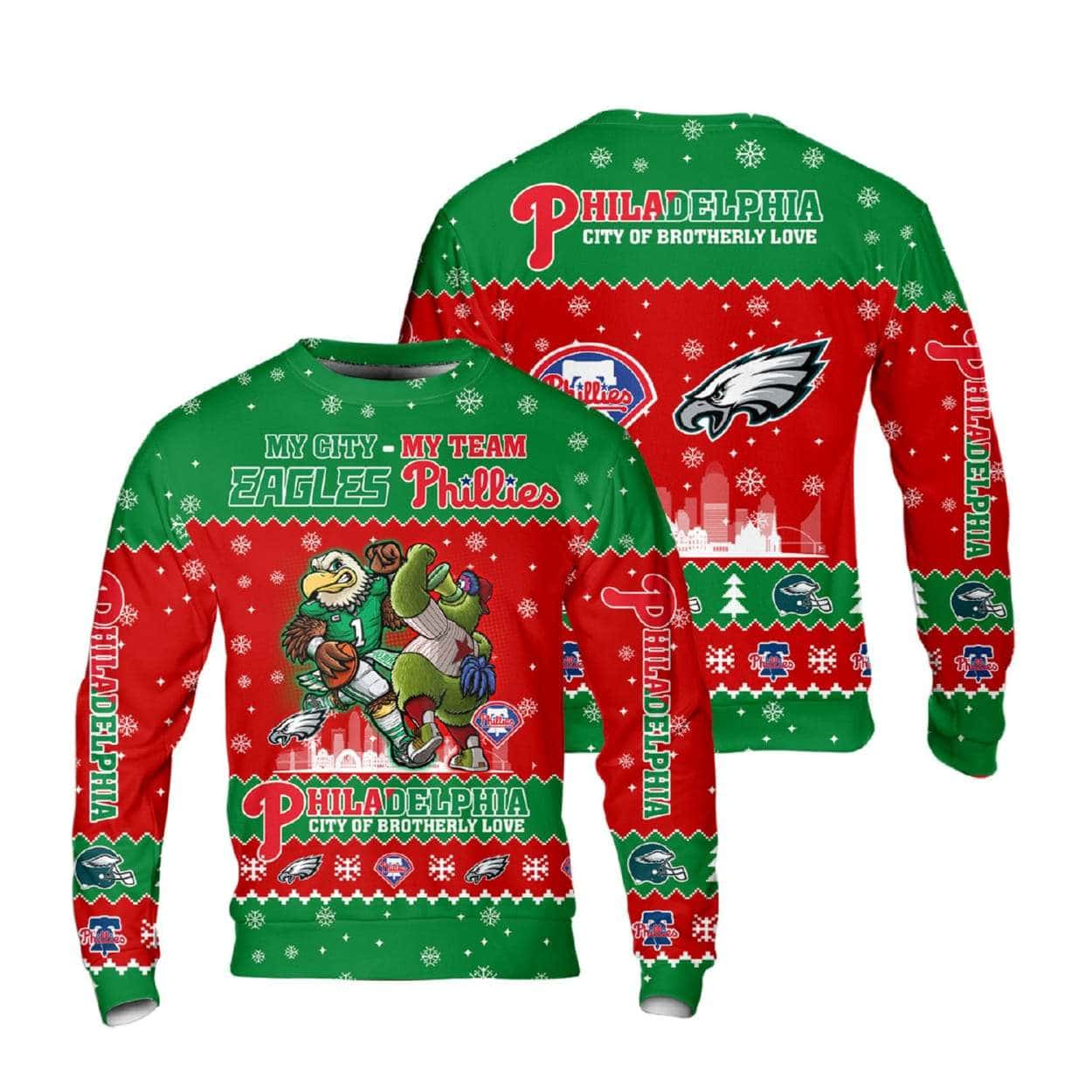 Eagles Phillies My City My Team Christmas Ugly Sweater Eagles Phillies My City My Team Christmas Ugly Sweater