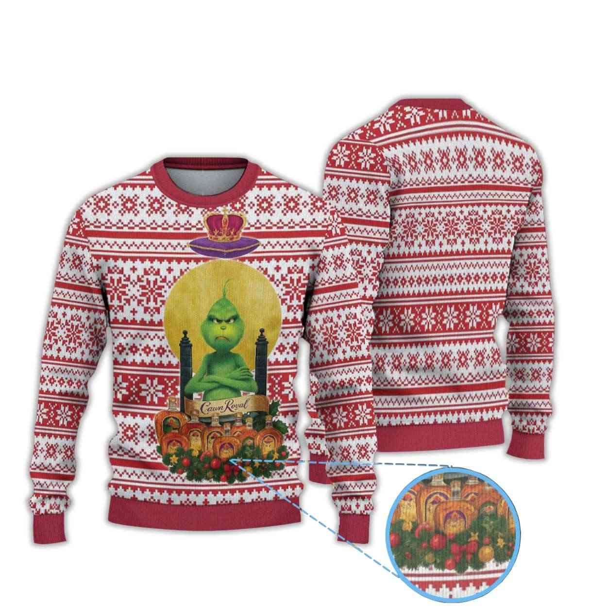 Fair Isle Snowflake Crown Royal Grnch Ugly Christmas Sweater Fair Isle Snowflake Crown Royal Grnch Ugly Christmas Sweater
