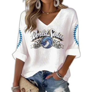 Blue Jays World Series 2025 Print Waffle V Neck T-shirt 1 Blue Jays World Series 2025 Print Waffle V Neck T shirt1