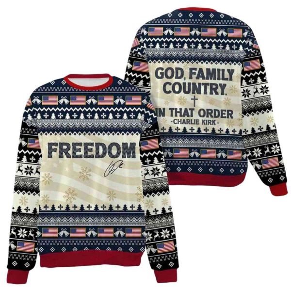 God Family Country In That Order Charlie Kirk Ugly Christmas Sweater