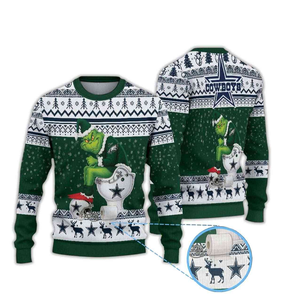 Grnch Eagles vs Cowboys Ugly Christmas Sweater Grnch Eagles vs Cowboys Ugly Christmas Sweater