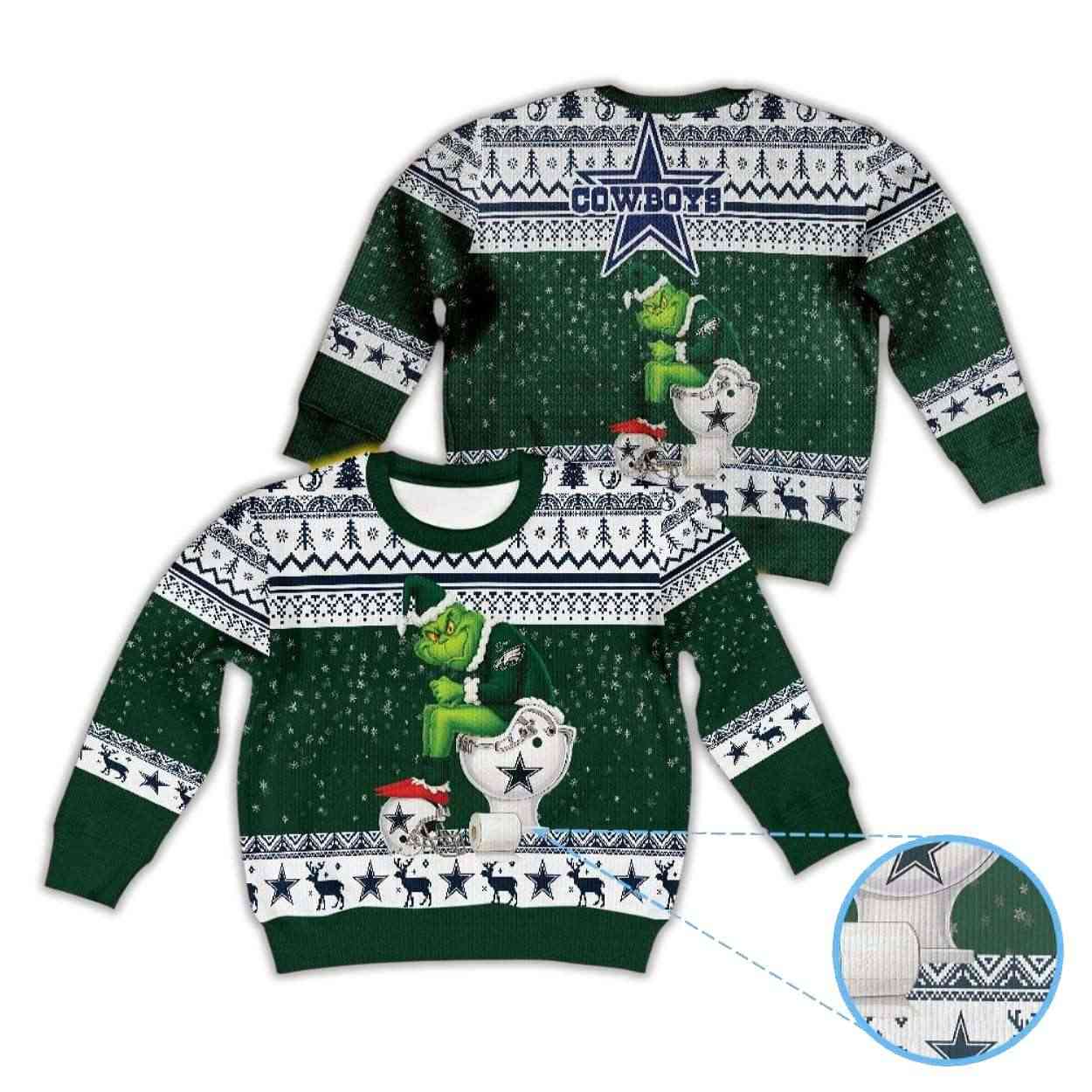 Grnch Eagles vs Cowboys Ugly Christmas Sweater Grnch Eagles vs Cowboys Ugly Christmas Sweater